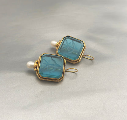 Blue Crystal Intaglio Earrings