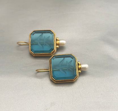 Blue Crystal Intaglio Earrings