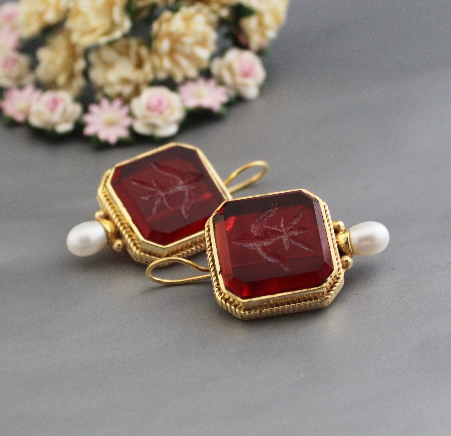 Red Crystal Intaglio Earrings (Copy)add image