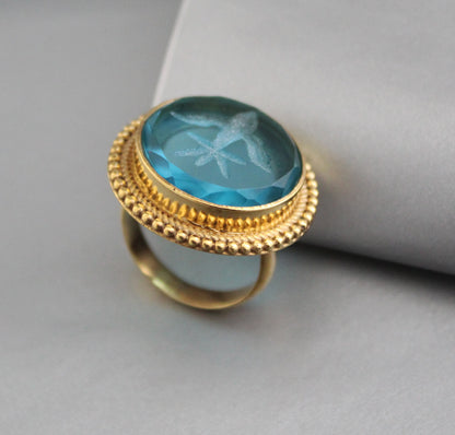 Blue Intaglio Ring, Blue Gemstone Ring