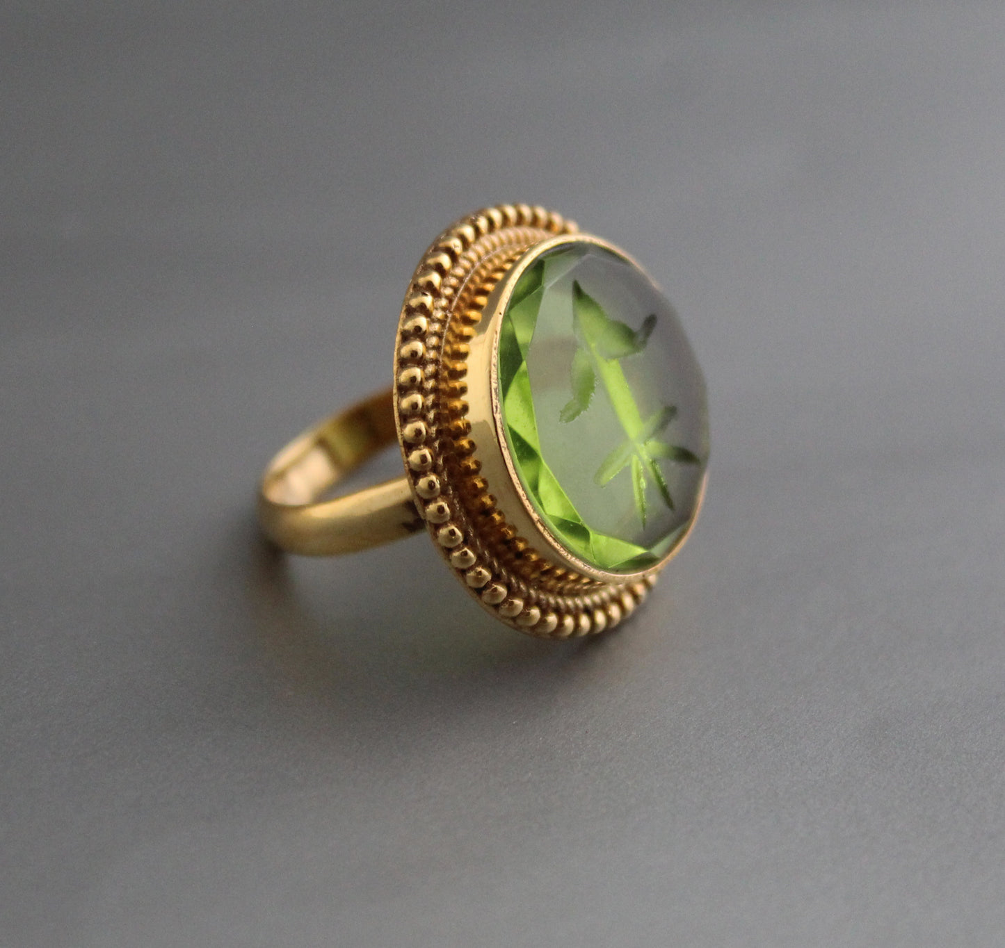 Olive Green Intaglio Ring, Green Gemstone Ring