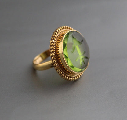 Olive Green Intaglio Ring, Green Gemstone Ring