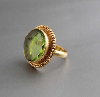 Olive Green Intaglio Ring, Green Gemstone Ring