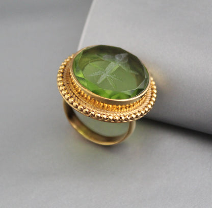 Olive Green Intaglio Ring, Green Gemstone Ring