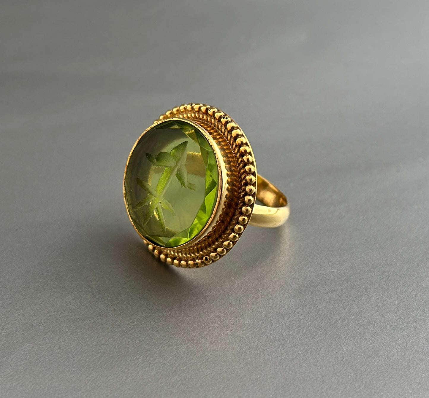 Olive Green Intaglio Ring, Green Gemstone Ring