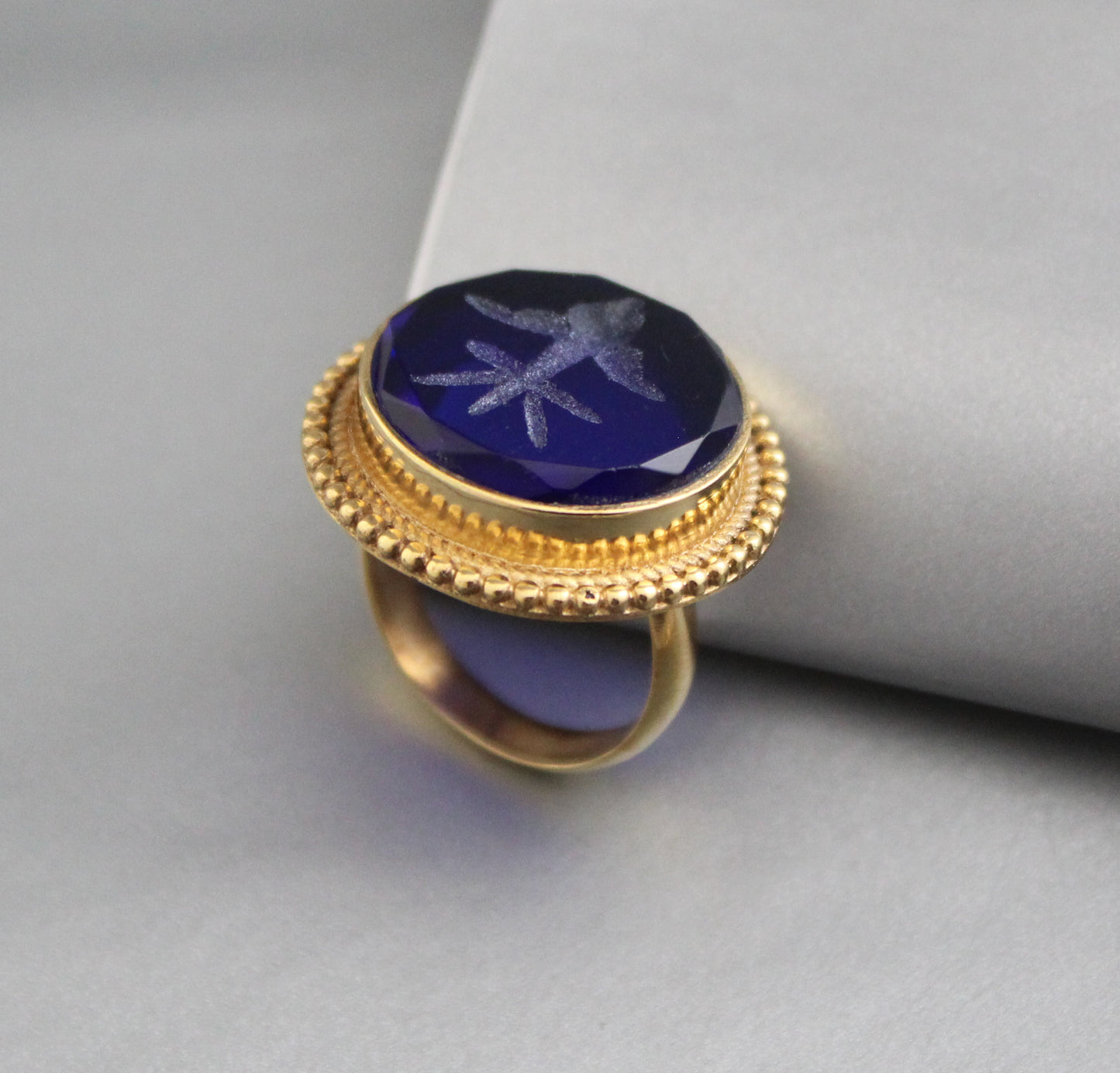 Intaglio Indigo Blue Ring, Blue Gemstone Ring