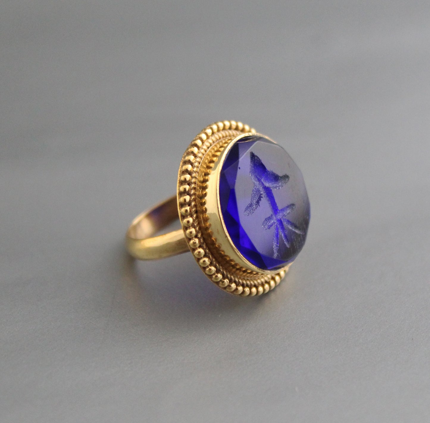 Intaglio Indigo Blue Ring, Blue Gemstone Ring