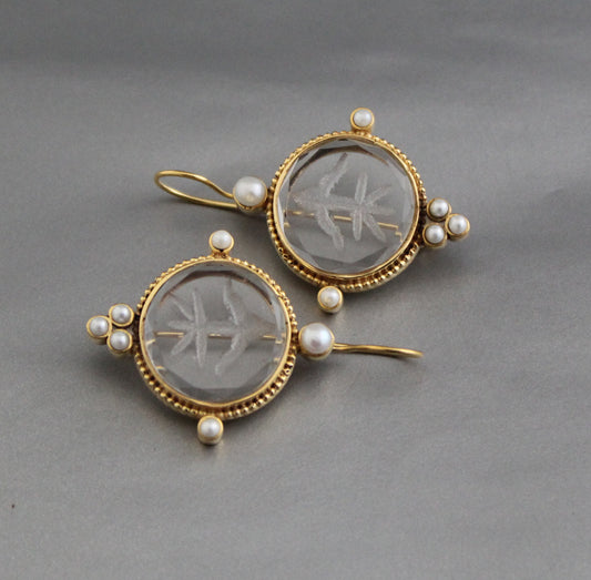 Clear Crystal Intaglio Earrings, Art Deco Jewelry