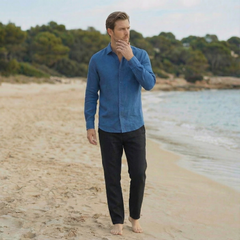 Turquoise Blue Relaxed Fit Linen Shirt