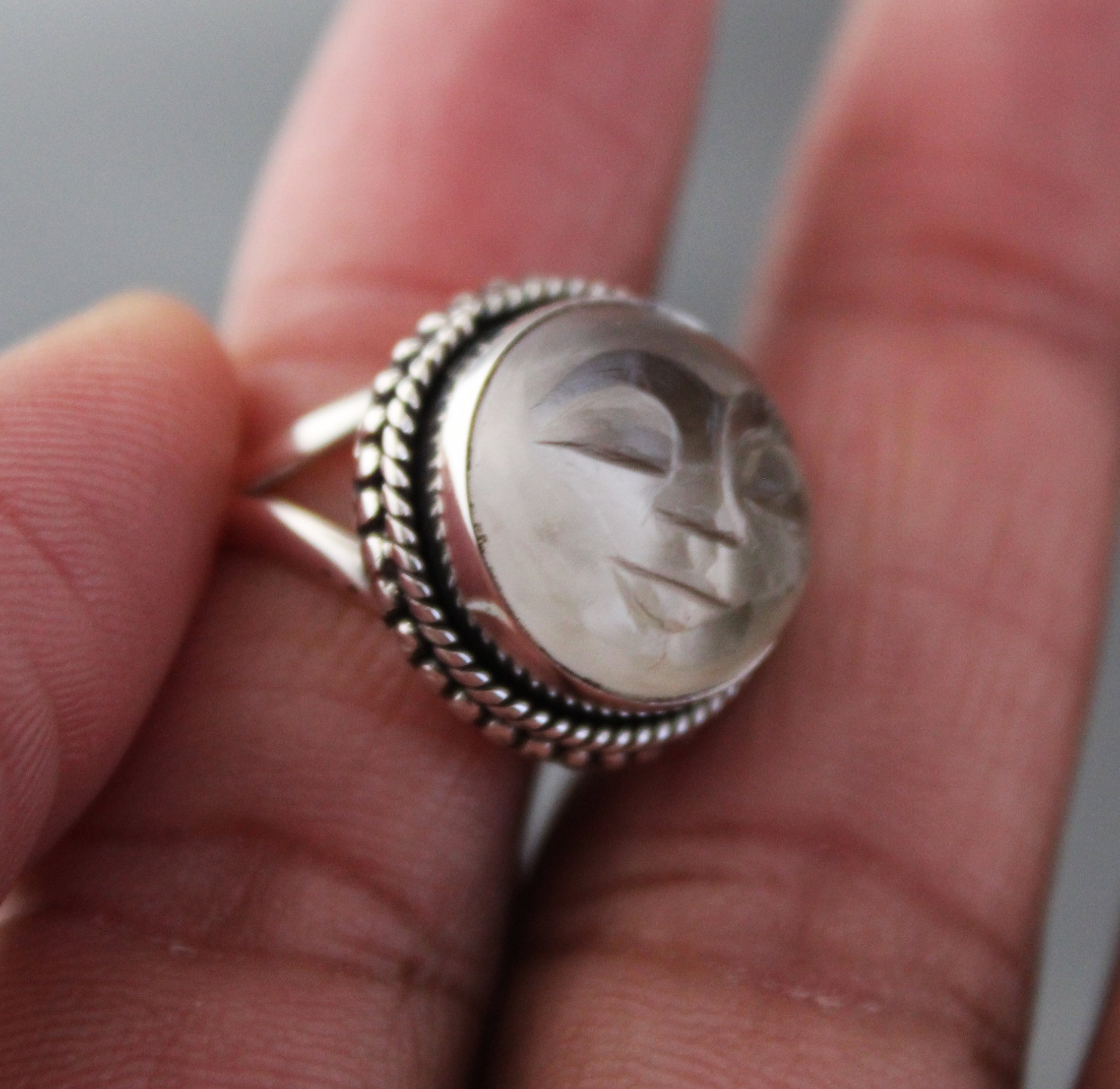 Clear Crystal Moon Face Ring