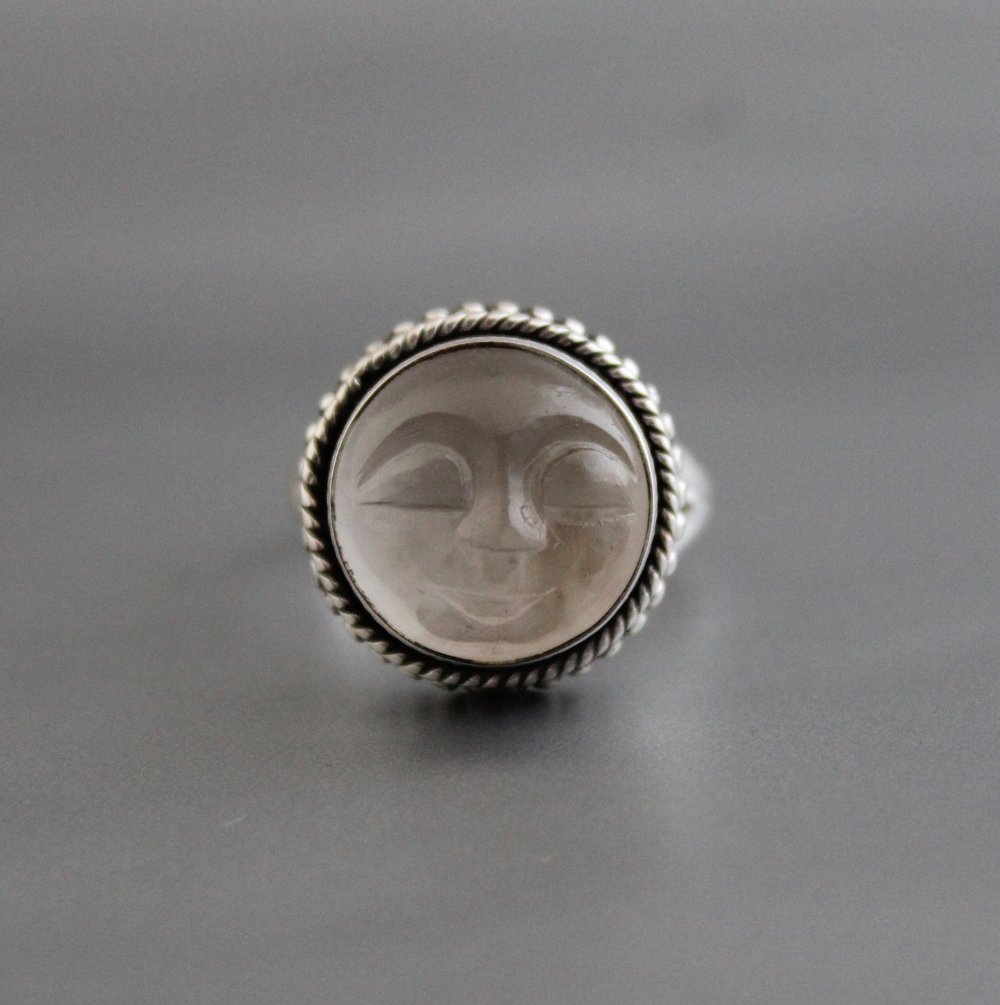 Clear Crystal Moon Face Ring