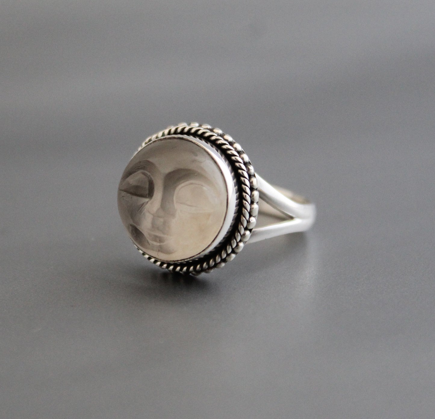 Clear Crystal Moon Face Ring