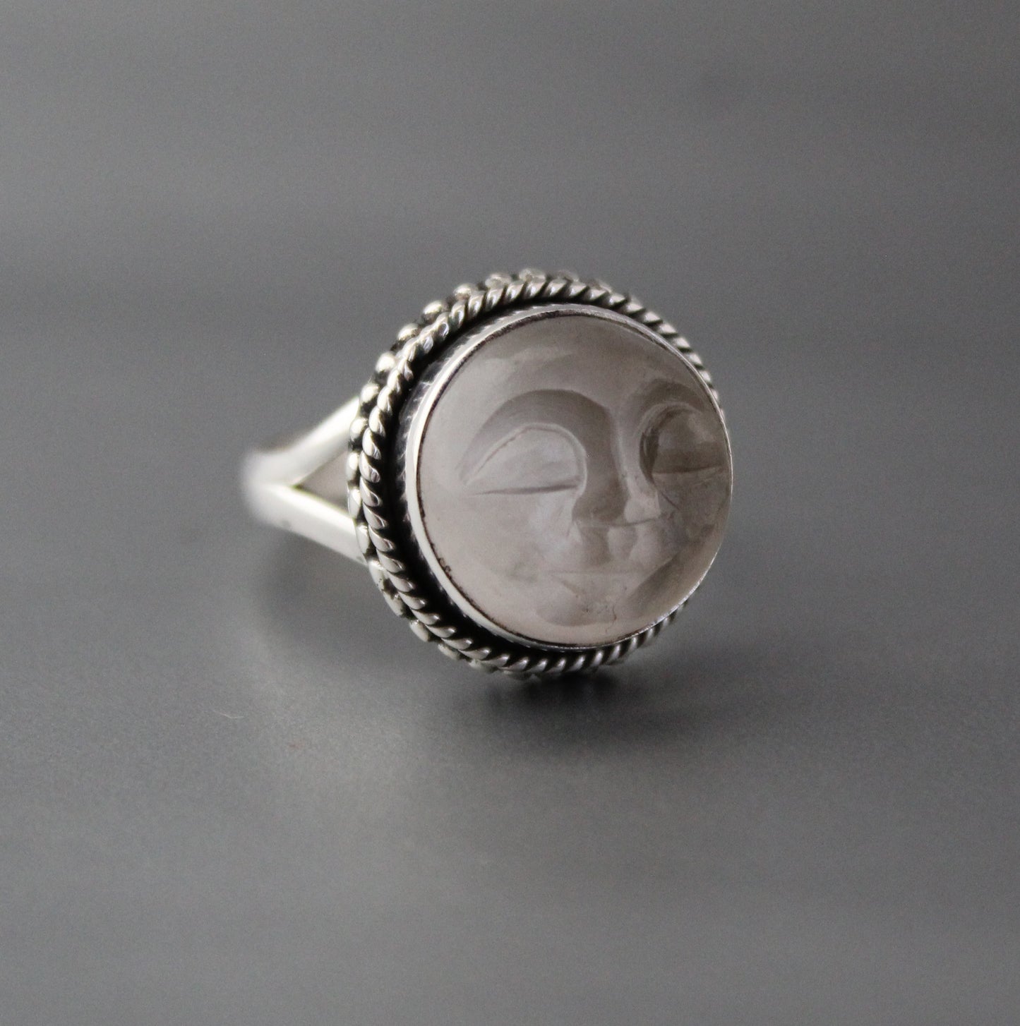 Clear Crystal Moon Face Ring