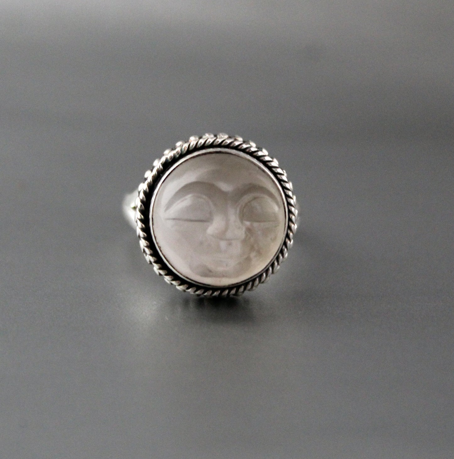 Clear Crystal Moon Face Ring