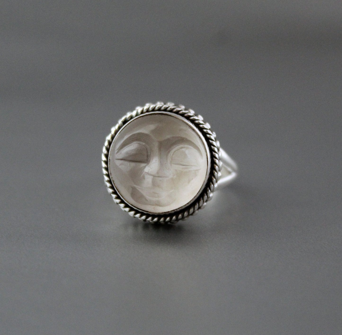 Clear Crystal Moon Face Ring