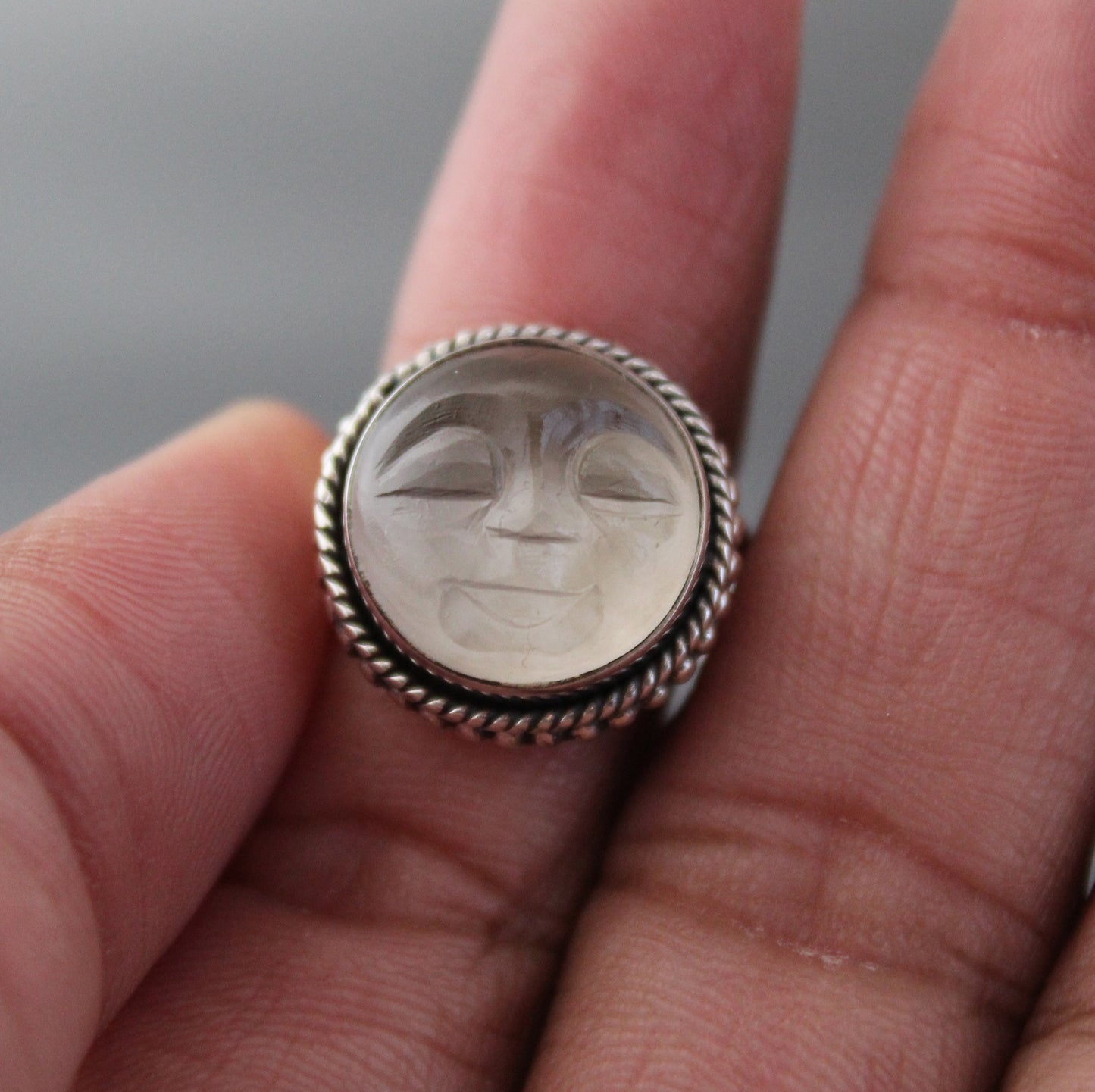 Clear Crystal Moon Face Ring