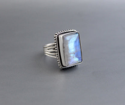 Rainbow Moonstone Ring