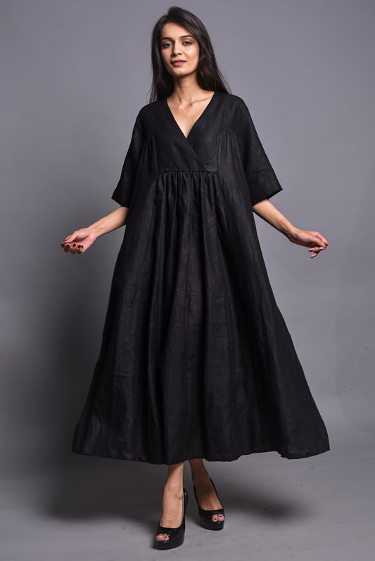 Pure Linen Maxi Dress, Loose Linen Dress With Pockets