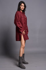 Garnet Linen Shirt Dress with Full Button Placket