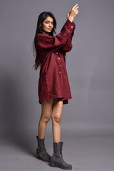Garnet Linen Shirt Dress with Full Button Placket