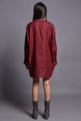 Garnet Linen Shirt Dress with Full Button Placket