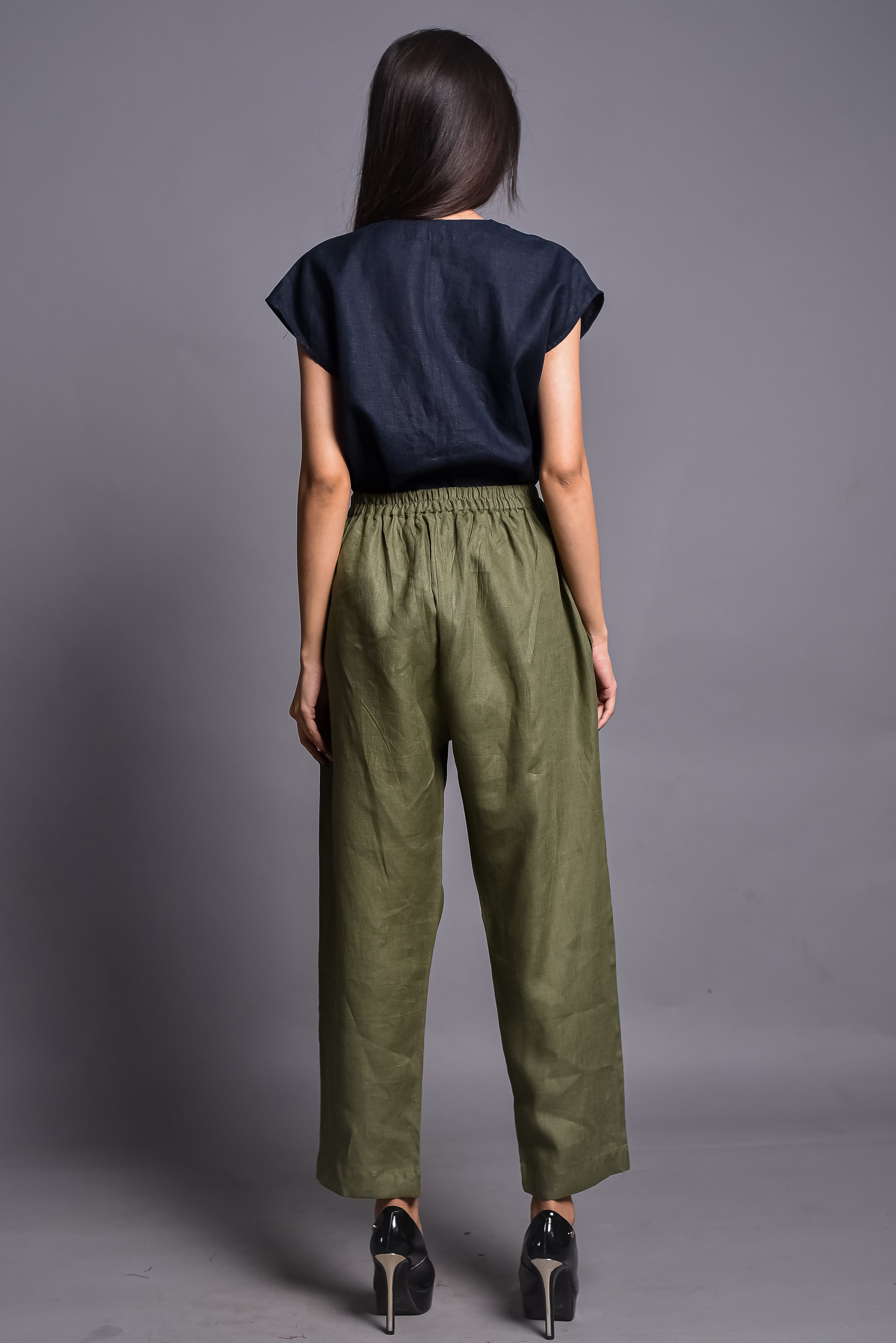 Linen Long Pants, Elastic Waist Pants