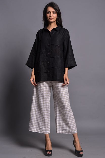 Wide Leg Linen Trousers, Cropped Pants for Women