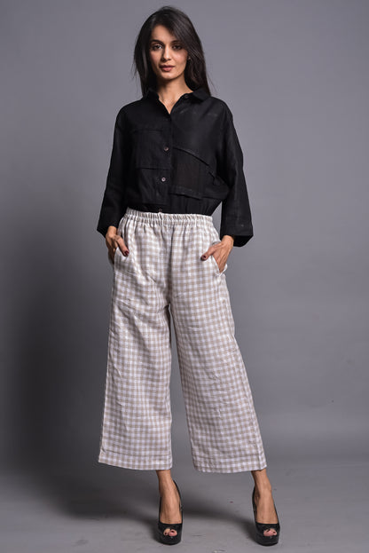 Wide Leg Linen Trousers, Cropped Pants for Women