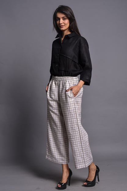 Wide Leg Linen Trousers, Cropped Pants for Women