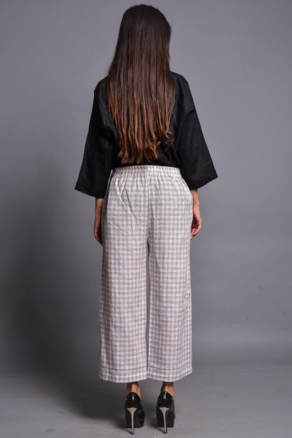 Wide Leg Linen Trousers, Cropped Pants for Women