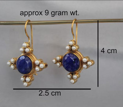 Pearl Art Deco Earrings,  Blue Sapphire Earrings