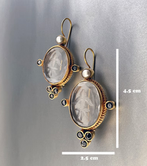 Blue Intaglio Earrings, Antique Vintage Earrings