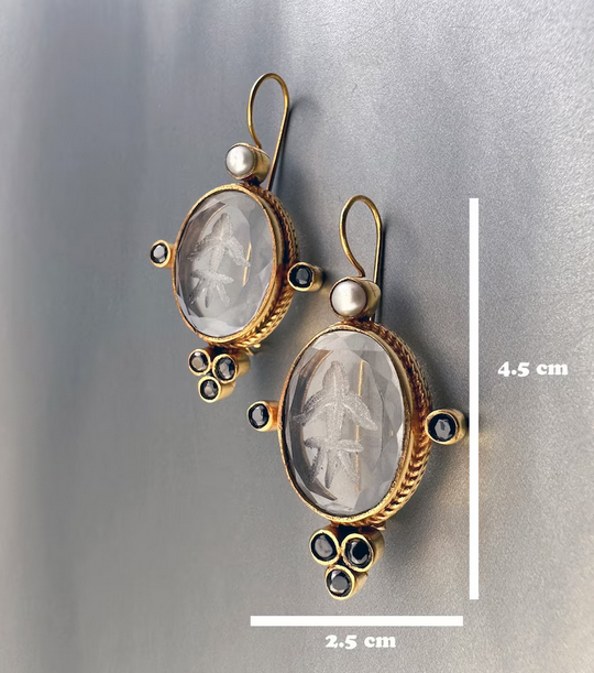 Clear Crystal Intaglio Earrings, Dainty Gold Earrings