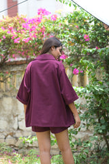 Wine Folded Hem Linen Shorts