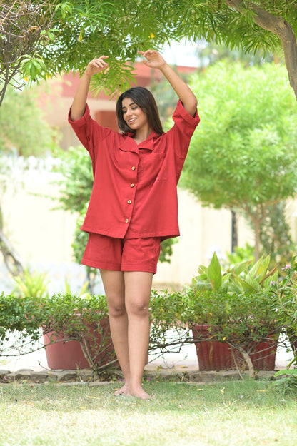 Comfortable Collared Shirt with Shorts, Bridesmaid Lounge Wear