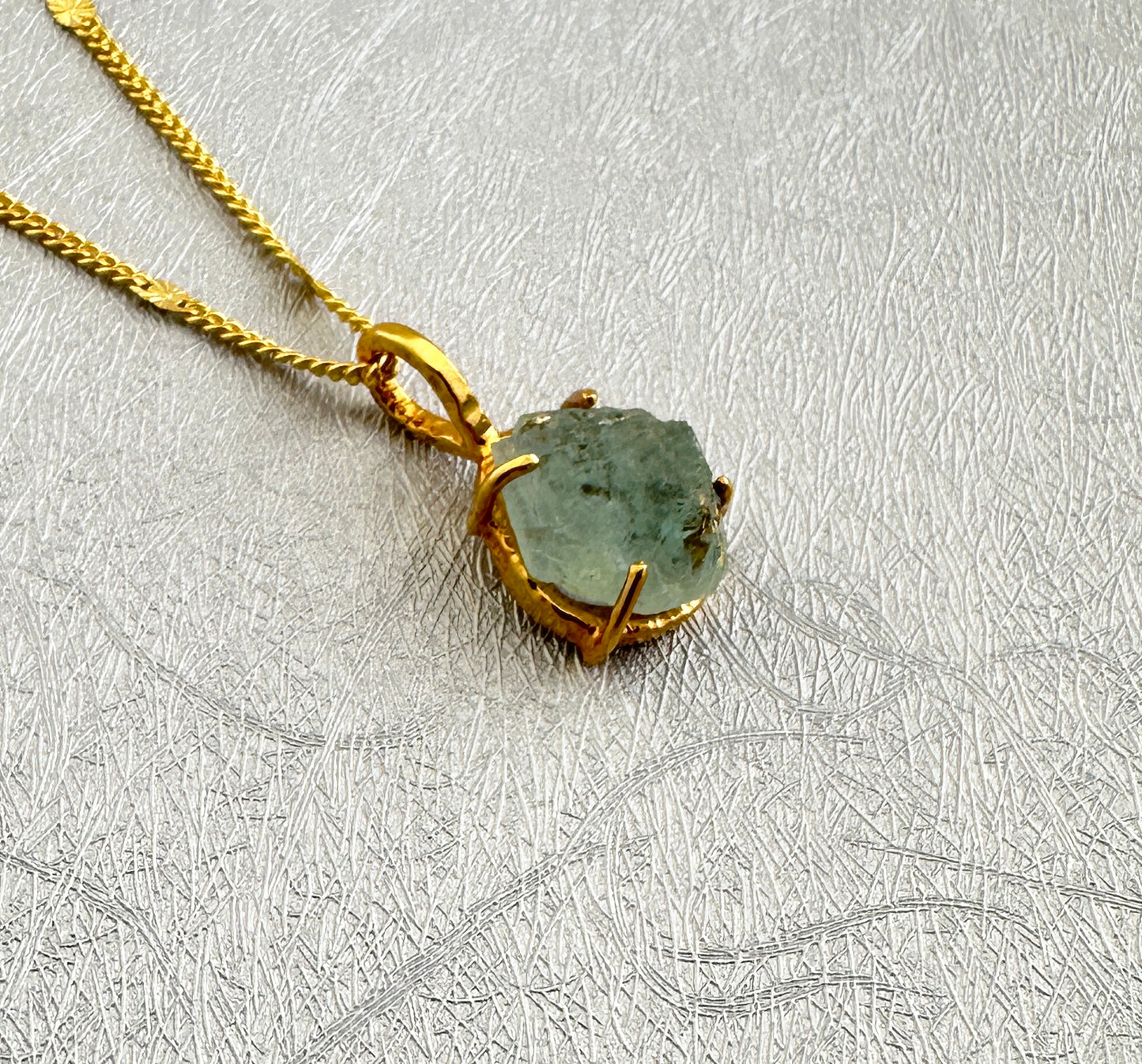 Raw aquamarine necklace