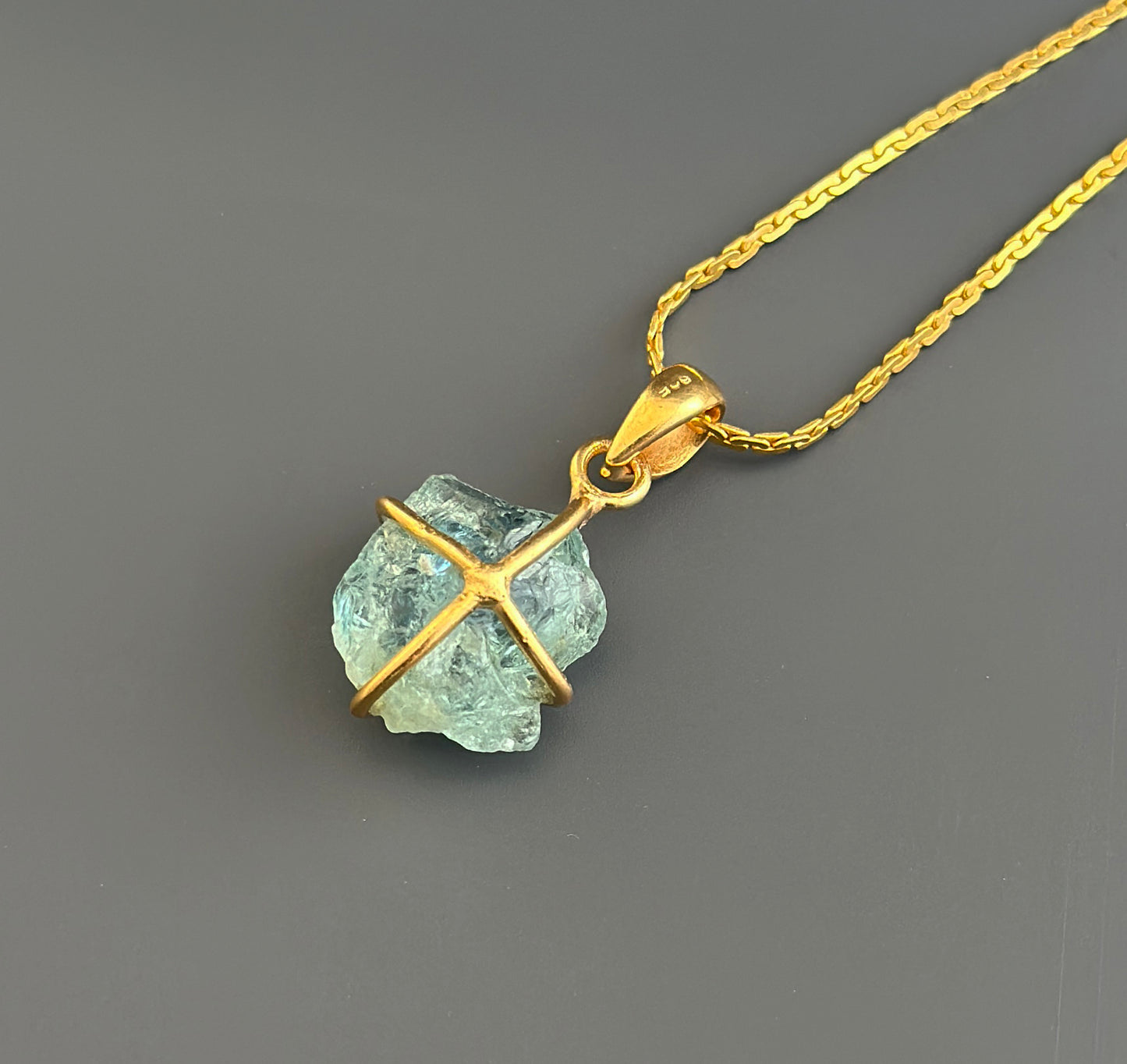 Raw Aquamarine Necklace, Natural Aquamarine Pendant