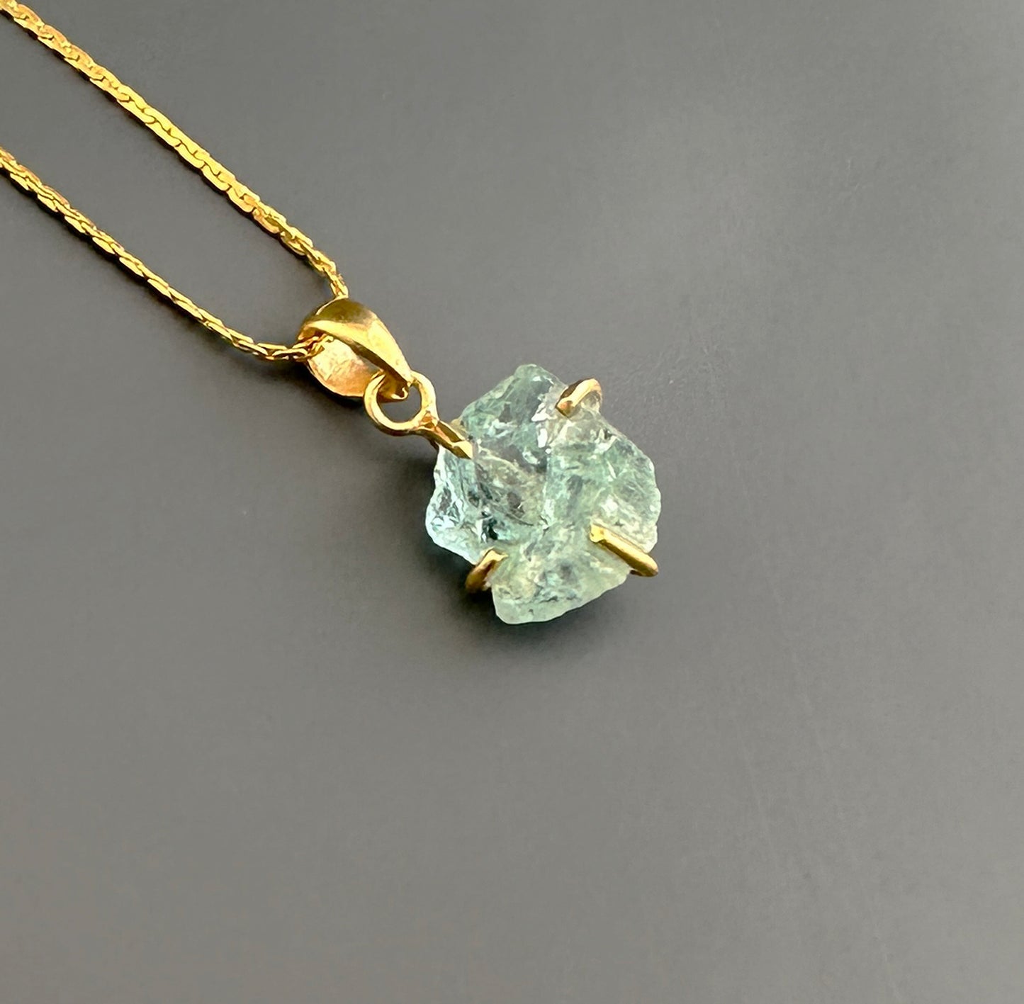 Raw Aquamarine Necklace, Natural Aquamarine Pendant