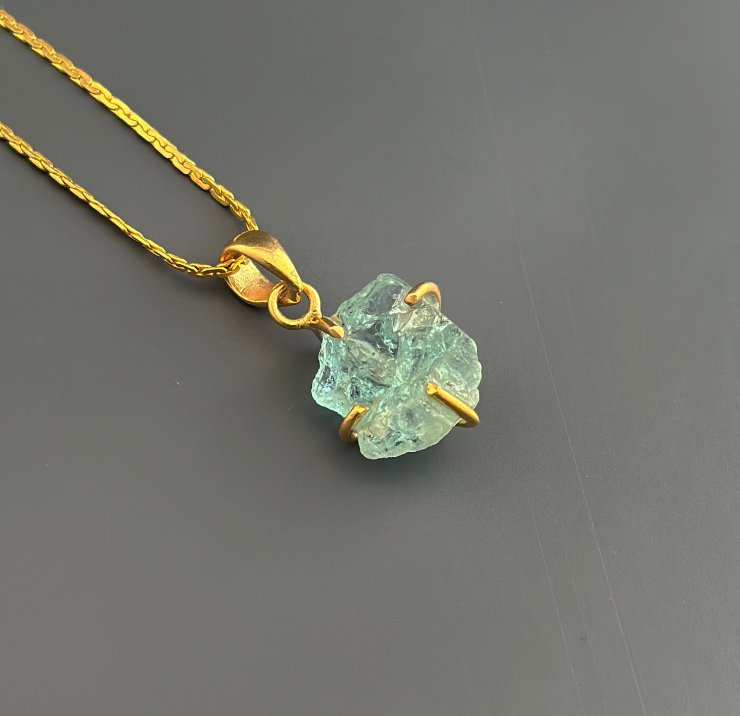 Raw Aquamarine Necklace, Natural Aquamarine Pendant