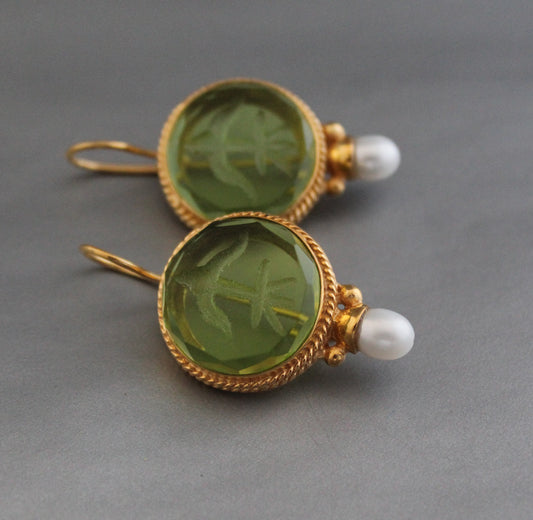 Green Intaglio Earrings