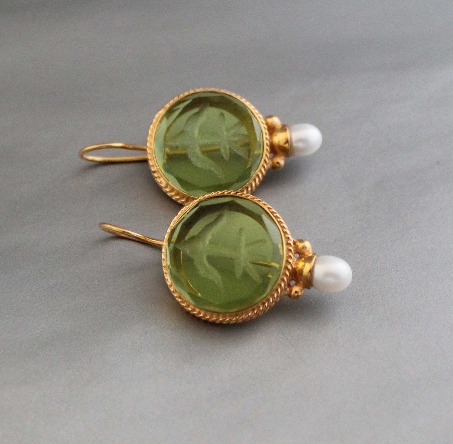 Green Intaglio Earrings