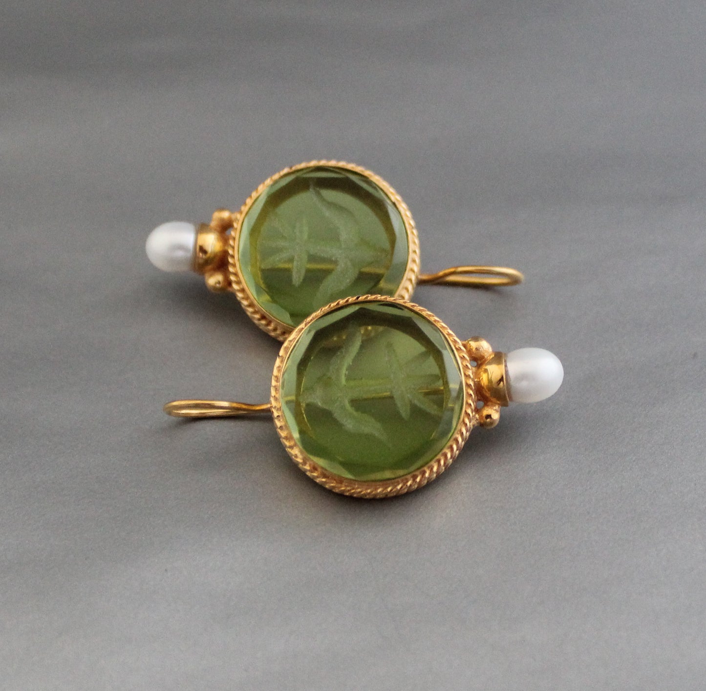 Green Intaglio Earrings