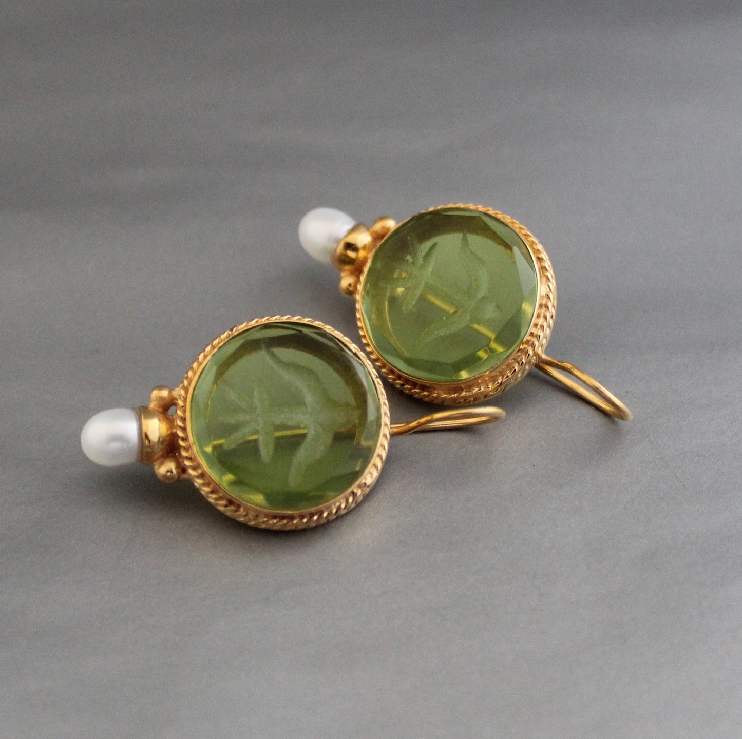 Green Intaglio Earrings