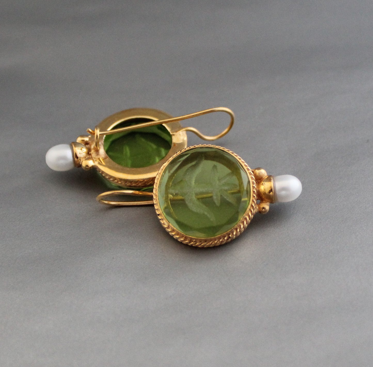 Green Intaglio Earrings