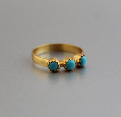 Natural Sleeping Turquoise 925 Sterling Silver Gold Plated Ring