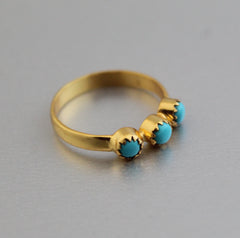 Natural Sleeping Turquoise 925 Sterling Silver Gold Plated Ring
