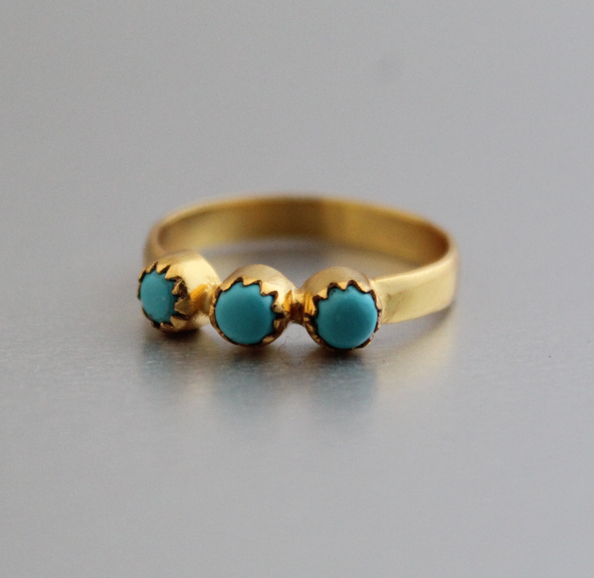 Natural Sleeping Turquoise 925 Sterling Silver Gold Plated Ring