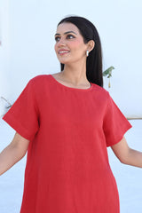 Terracotta Tiered Linen Midi Dress