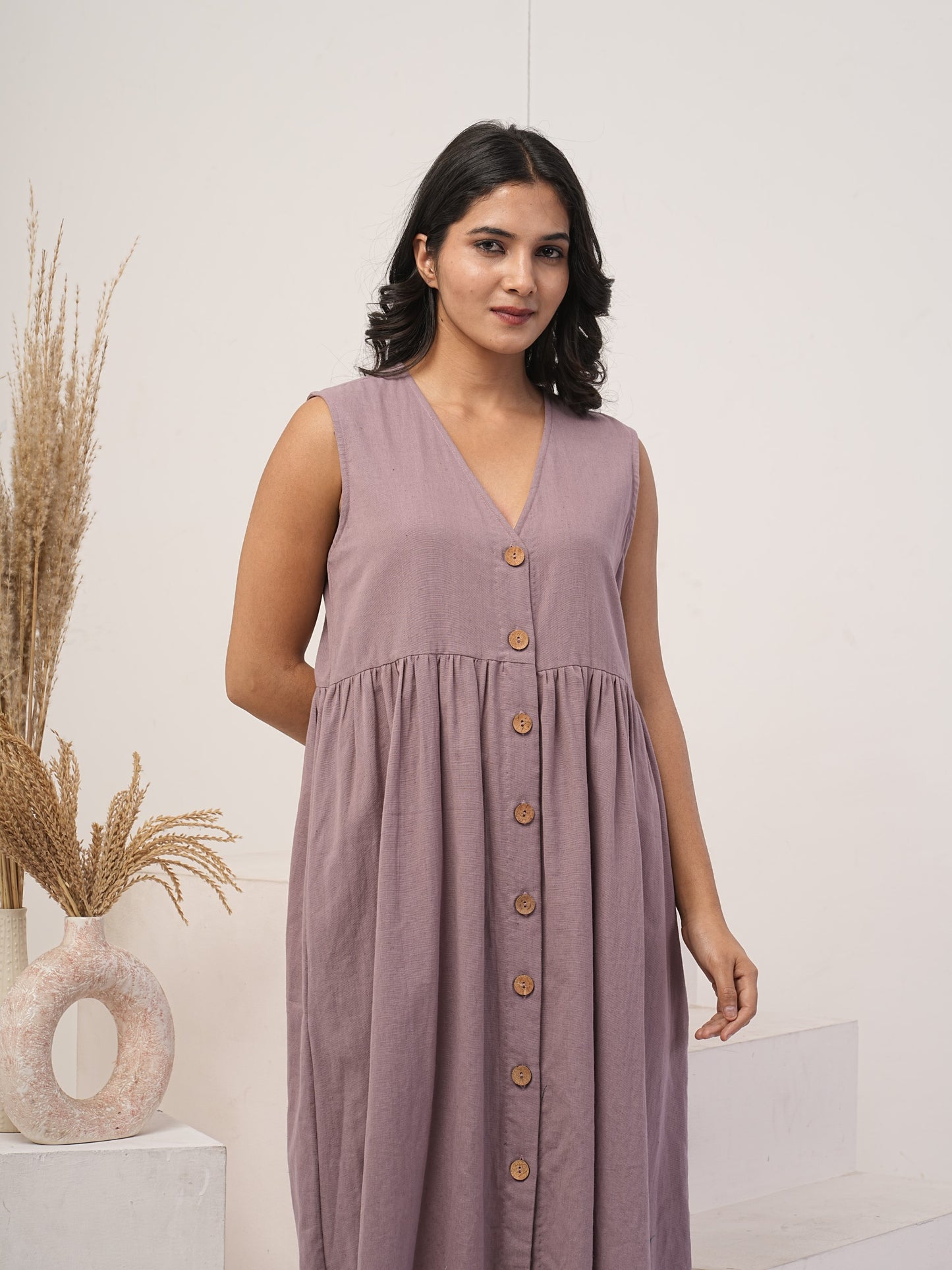 Sleeveless Smock linen V-Neck Dress