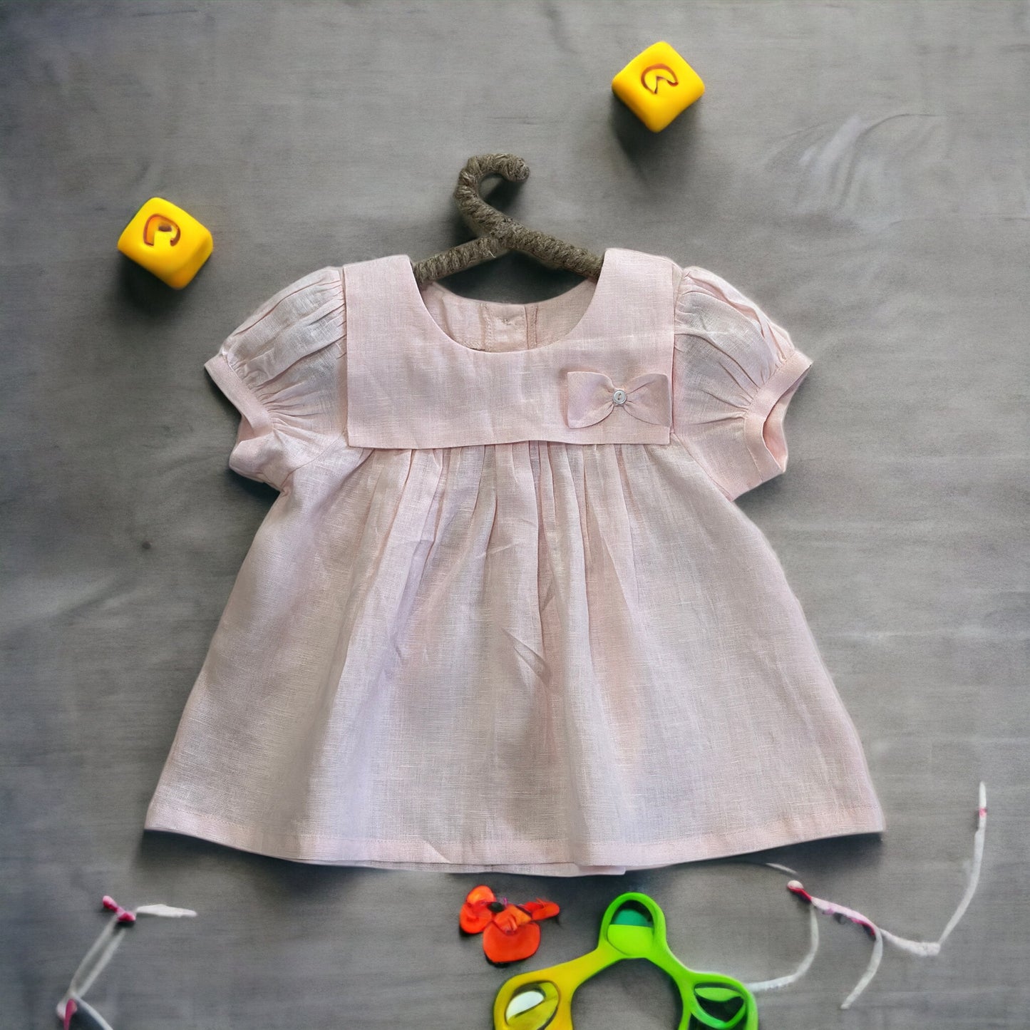 Pink Linen Fall Toddler Baby Shower Dress